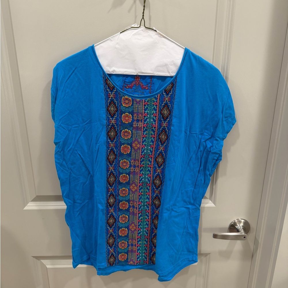 Johnny Was Vibrant Blue Embroidered Blouse